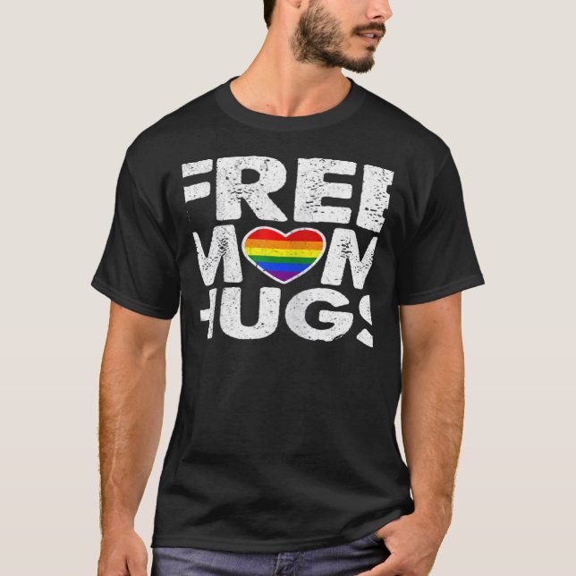 Camiseta Womens Free Mom Hugs LGBT Rainbow Heart Gay Lesbia (Anverso)