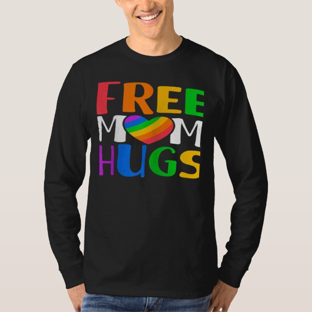 Camiseta Womens Free Mom Hugs LGBT Rainbow Heart Gay Lesbia (Anverso)