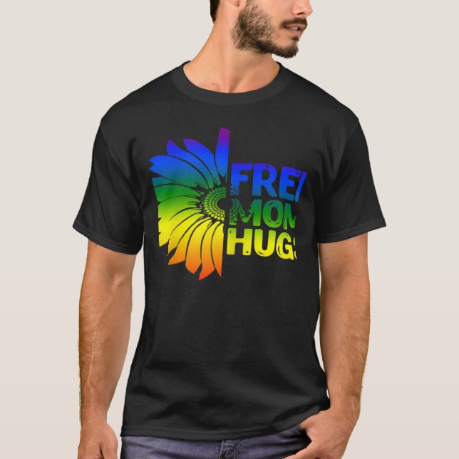 Camiseta Womens Free Mom Hugs LGBT Sunflower Gay Lesbian Mo (Anverso)