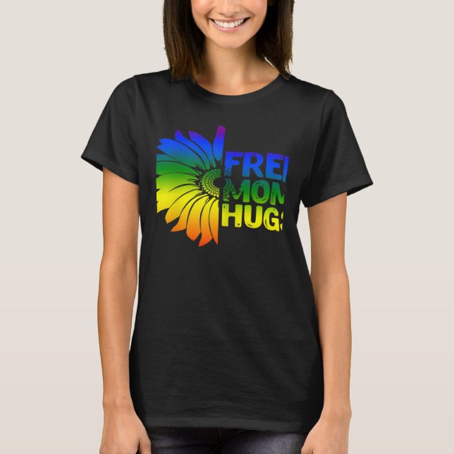 Camiseta Womens Free Mom Hugs LGBT Sunflower Gay Lesbian Mo (Anverso)