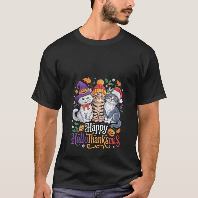 Camiseta Womens Funny Halloween Thanksgiving Christmas Happ (Anverso)