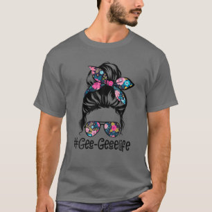 Camiseta Womens Gee-Gee Life Messy Hair Bun Floral Women Mo