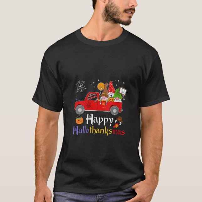 Camiseta Womens Gnome Halloween Thanksgiving Christmas Happ (Anverso)