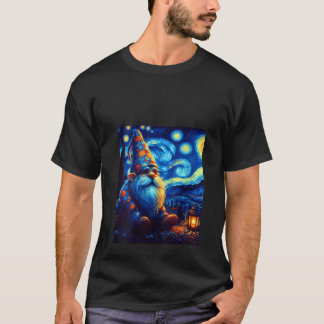 Camiseta Womens Gnome Under Starry Night Sky Art Graphic Bi