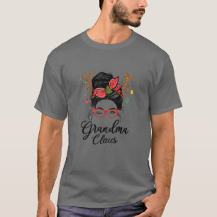 Camiseta Womens Grandma Claus Messy Bun Wink Eye Christmas