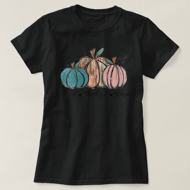 Camiseta Womens Grateful Thankful Blessed Pumpkin Fall Than (Diseño del anverso)