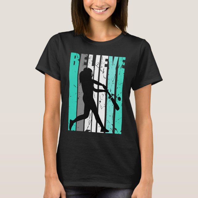 Camiseta Womens Green Believe Baseball Softball Base Run Pl (Anverso)