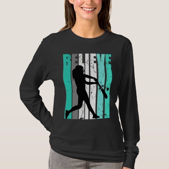 Camiseta Womens Green Believe Baseball Softball Base Run Pl (Anverso)