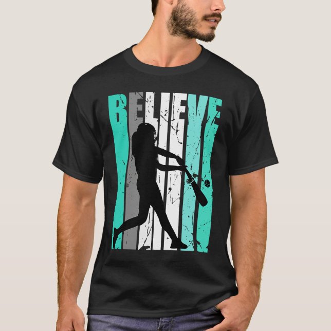 Camiseta Womens Green Believe Baseball Softball Base Run Pl (Anverso)