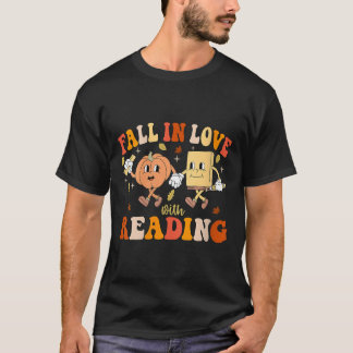 Camiseta Womens Groovy Fall In Love With Reading Thanksgivi
