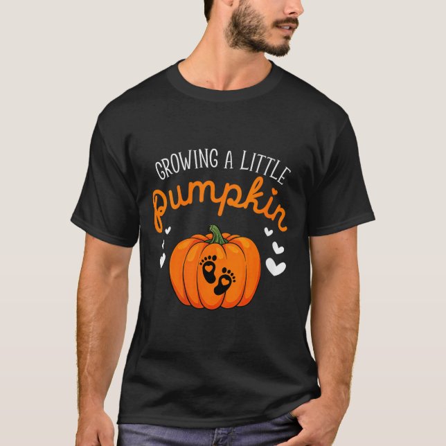 Camiseta Womens Growing A-little Pumpkin Halloween Pregnanc (Anverso)