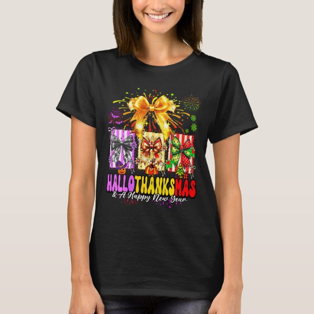 Camiseta Womens Hallothanksmas &amp; A Happy New Years Eve  (Anverso)