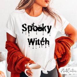 Camiseta Women's Halloween Black and White Spooky Witch