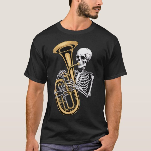 Camiseta Womens Halloween Skeleton Tuba Tubist V-neck  (Anverso)