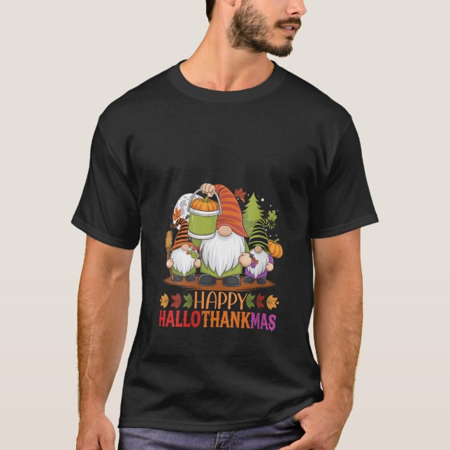 Camiseta Womens Happy Hallothanksmas Gnomes Lover Halloween (Anverso)