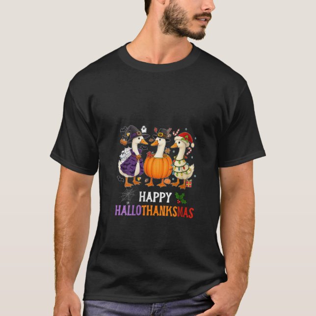 Camiseta Womens Happy Hallothanksmas Halloween Thanksgiving (Anverso)