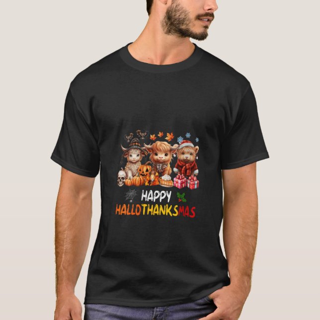 Camiseta Womens Happy Halloween Thanksgiving Christmas High (Anverso)