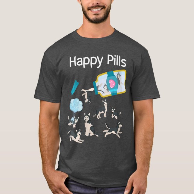 Camiseta Womens Happy Pills Husky Dogs Cute Husky Lovers Co (Anverso)