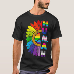 Camiseta Womens HUMAN Sunflower LGBT Flag Gay Pride Month P