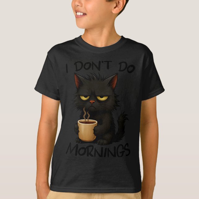 Camiseta Womens I Don't Do Mornings Funny Quote Black Cat L (Anverso)
