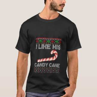 Camiseta Womens I Like His Candy Cane Funny Couples Ugly Ch