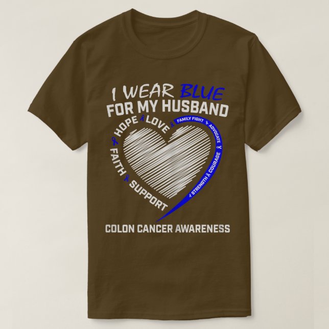 Camiseta Womens I Wear Blue For My Husband Colon Cancer Awa (Diseño del anverso)