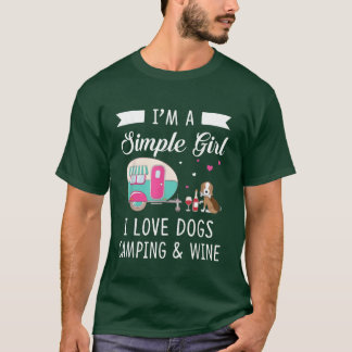Camiseta Womens Im A Simple Girl Love Dogs Camping And Wine