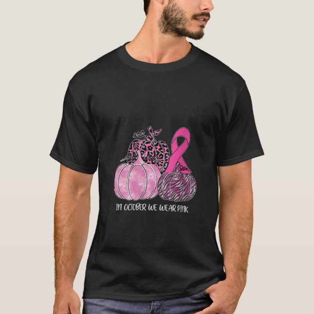 Camiseta Womens In October We Wear Pink Ribbon Pumpkin Brea (Anverso)
