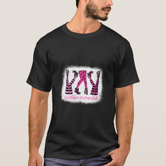 Camiseta Womens In October We Wear Pink Witch Breast Cancer (Anverso)
