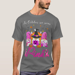 Camiseta Womens In October We Wear PinkGnomes Halloween Bre