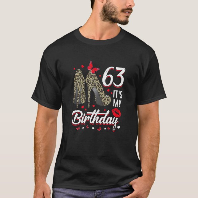 Camiseta Womens It's My 63 Birthday Leopard High Heels Happ (Anverso)