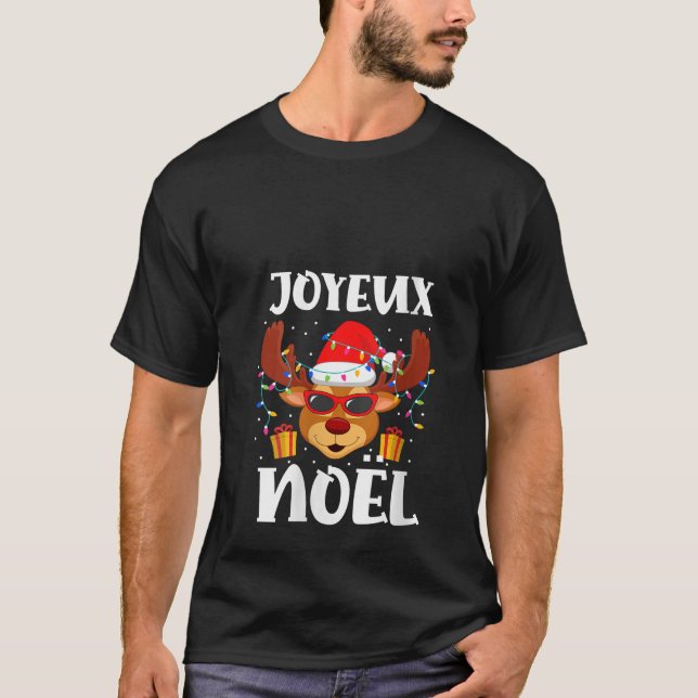 Camiseta Womens Joyeux Noel Outfit Reindeer Santa French Ch (Anverso)