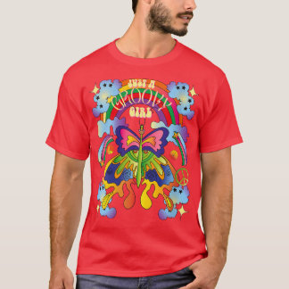 Camiseta Womens Just A Groovy Girl Retro Rainbow Butterfly