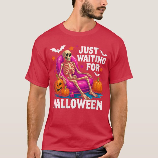 Camiseta Womens Just Waiting for Halloween Skeleton Spooky  (Anverso)