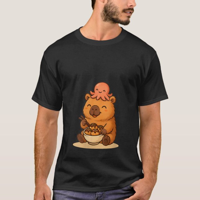 Camiseta Womens Kawaii Capybara with Octopus Eating Takoyak (Anverso)