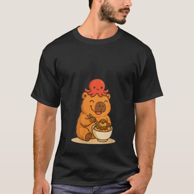 Camiseta Womens Kawaii Capybara with Octopus Eating Takoyak (Anverso)