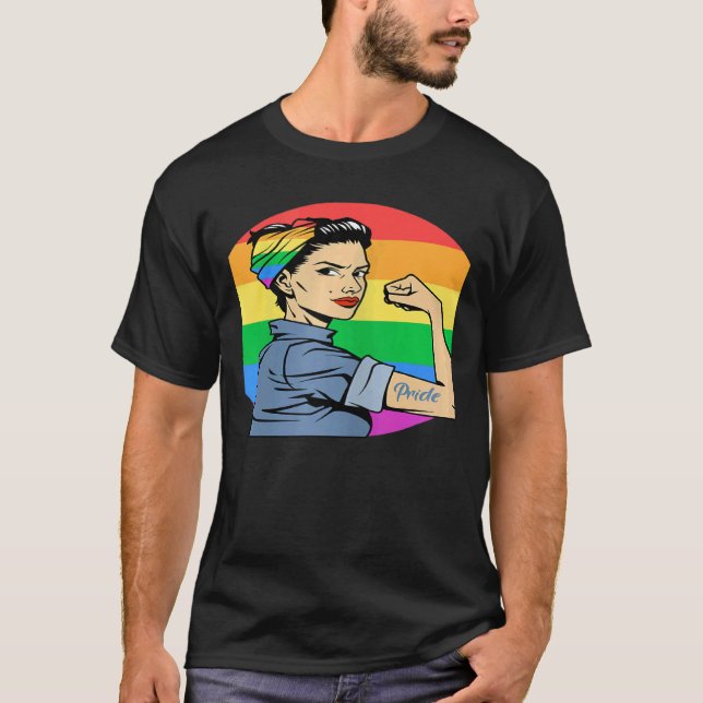 Camiseta Womens LGBT Gay Lesbian Pride Feminist Rainbow Fla (Anverso)