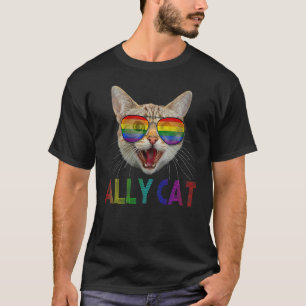 Camiseta Womens LGBTQ Ally Cat Gay Pride Rainbow Flag Cat K