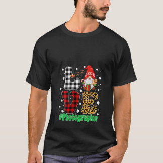 Camiseta Womens Love Photographer Gnome Christmas Leopard P