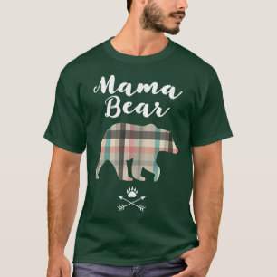 Camiseta Women's Mama Bear Shirt Plaid Tshirt Mom Gift