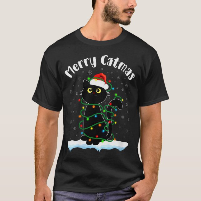 Camiseta Womens Merry Catmas Cat Wearing Santa Hat Black Ca (Anverso)