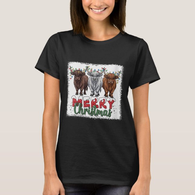 Camiseta Womens Merry Christmas Scottish Highland Cow Xmas  (Anverso)