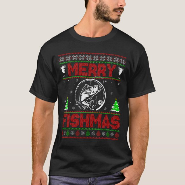 Camiseta Womens Merry Fishmas B Fish Fishing Ugly Christmas (Anverso)