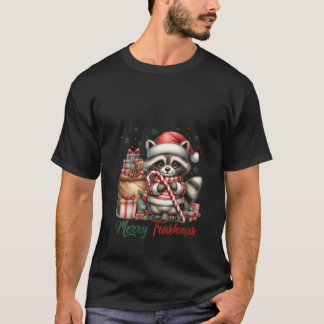 Camiseta Womens Merry Trashmas Cute Santa Raccoon Lover Can
