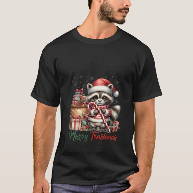 Camiseta Womens Merry Trashmas Cute Santa Raccoon Lover Can (Anverso)