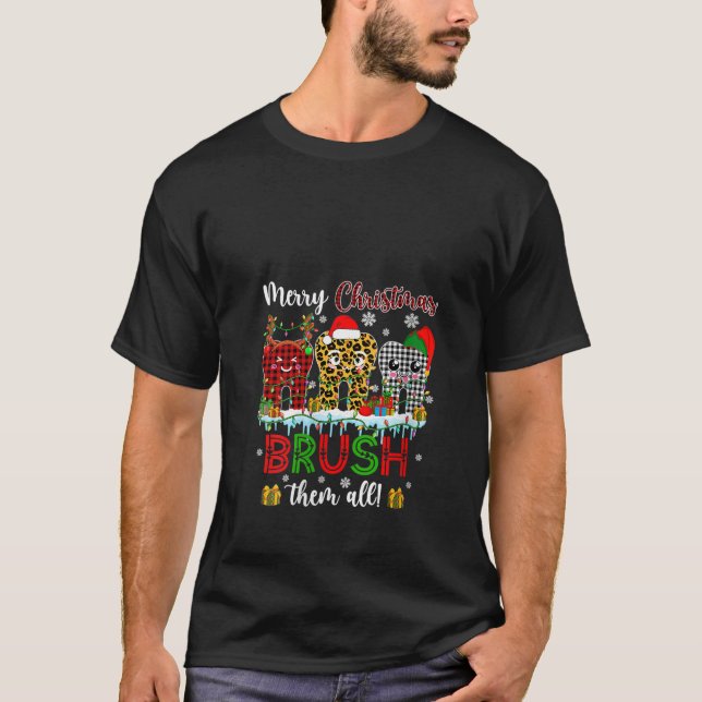 Camiseta Womens Merry Xmas Brush Them All Plaid Leopard Rei (Anverso)