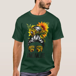 Camiseta Womens Mom Life Messy Hair Bun Sunflower Women Mot