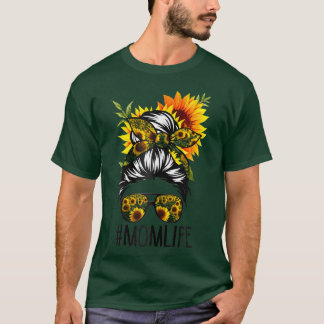 Camiseta Womens Mom Life Messy Hair Bun Sunflower Women Mot