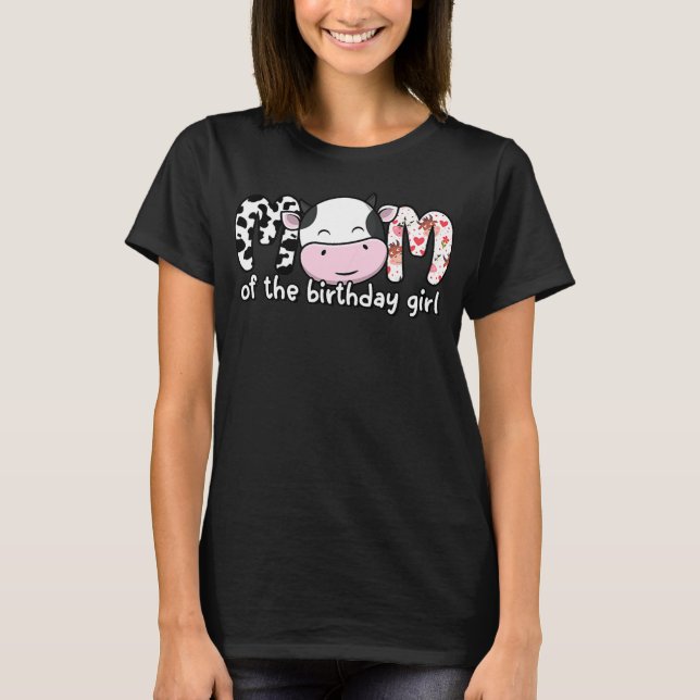 Camiseta Womens Mom Of The Birthday Cow Girl Farm Family (Anverso)