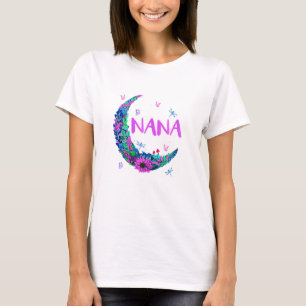 Camiseta Womens Nana Moon Art Flower Art Dragonfly Art Nana